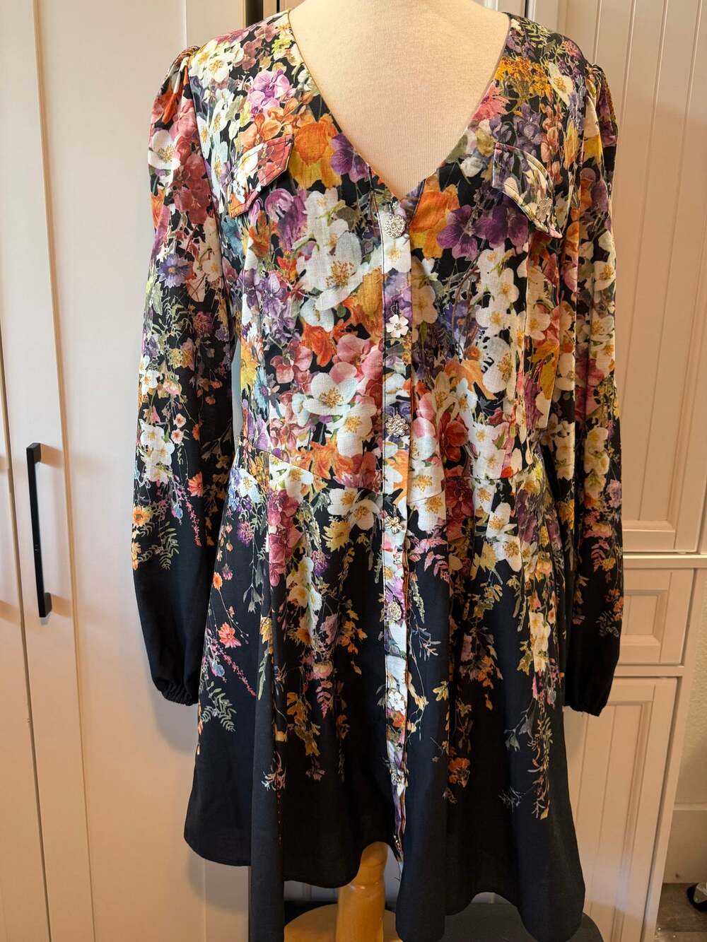 Aqua floral print long sleeve floral mini dress XXL NWT